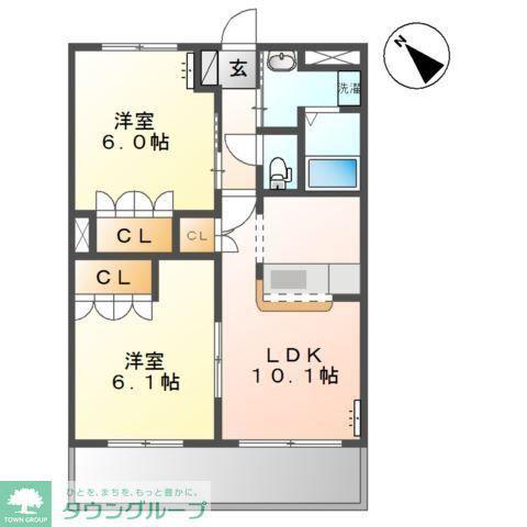 ガーデンヒルズNAKAYAMA壱番館(2LDK/2階)の間取り写真