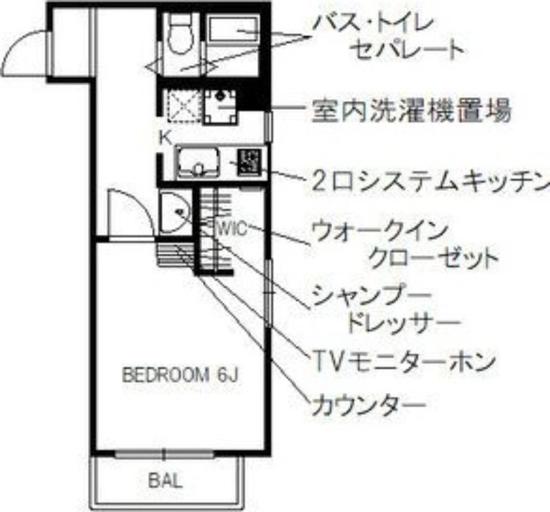 パークサイドアパートメンツ・パーソンズ(1K/1階)の間取り写真