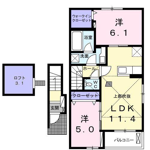 プリメーラ 小室(2LDK/2階)の間取り写真