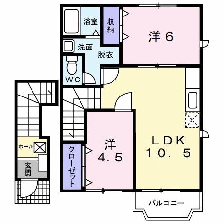プラムール II番館(2LDK/2階)の間取り写真