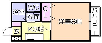 プレシャスコート(1K/2階)の間取り写真