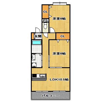 グローバルヴィラ参番館(2LDK/2階)の間取り写真