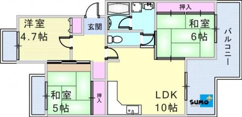 シティハイツ竹の台1号棟(3LDK/5階)の間取り写真