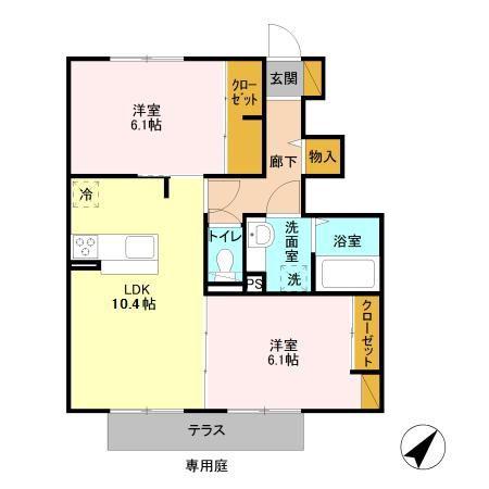 グレイス2(2LDK/1階)の間取り写真