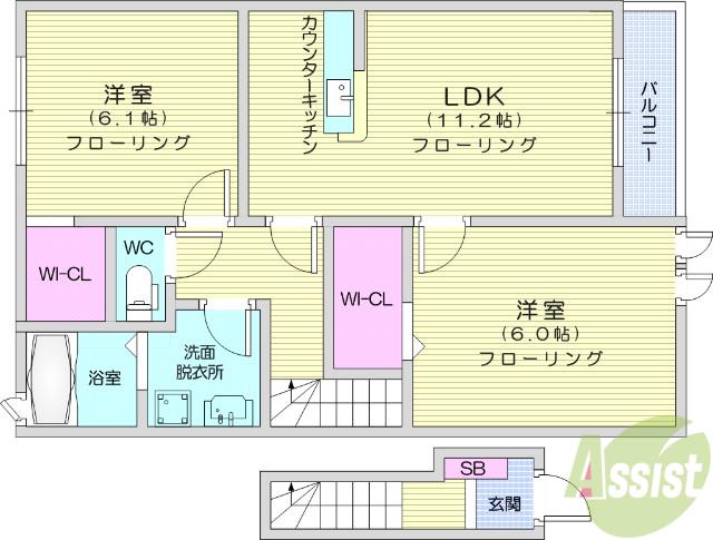 リバーサイド無限∞Ⅶ(2LDK/2階)の間取り写真