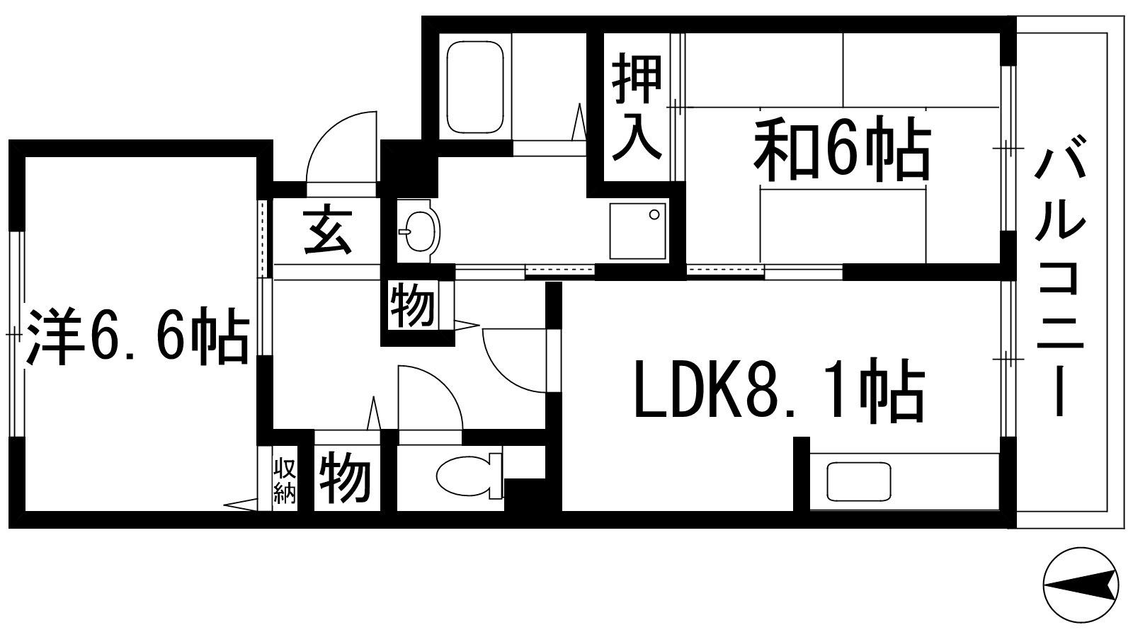 フレール宝塚御殿山 7号棟(2LDK/3階)の間取り写真