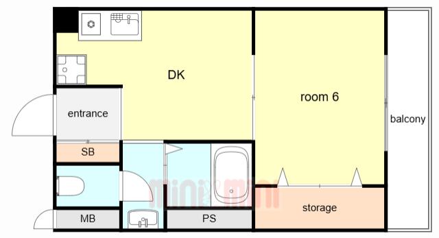 ミレニアム芦屋(1DK/2階)の間取り写真