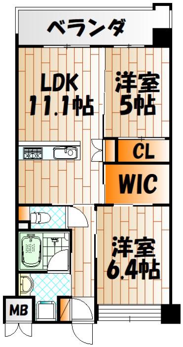 ウィングス西本町(2LDK/5階)の間取り写真