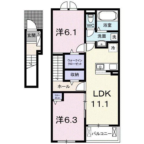 ヴィラ ノーチェ(2LDK/2階)の間取り写真