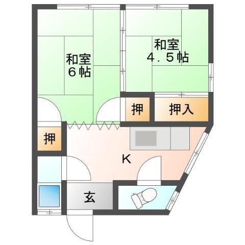 日興2号(2K/2階)の間取り写真