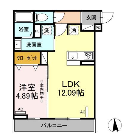 レンテ本厚木(1LDK/2階)の間取り写真