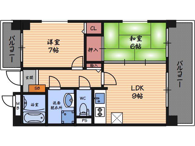 アーバンヴィラ(2LDK/6階)の間取り写真
