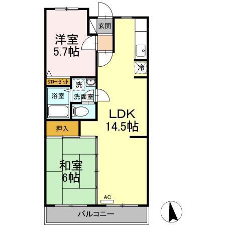 カサベルデU(2LDK/1階)の間取り写真