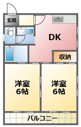 メゾン東町II(2DK/3階)の間取り写真