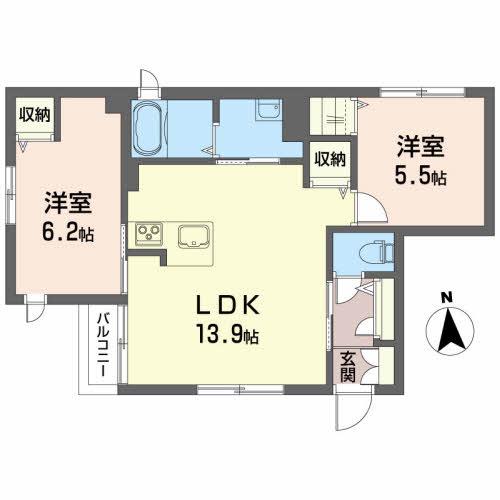 モンドール・T(2LDK/1階)の間取り写真