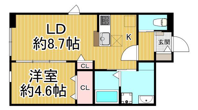 オリビア苦楽園(1LDK/1階)の間取り写真