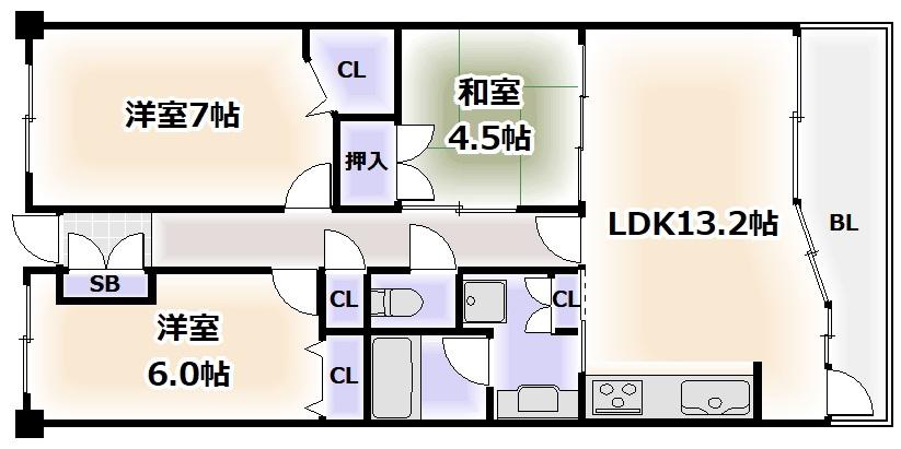 カスタリア阿倍野(3LDK/2階)の間取り写真