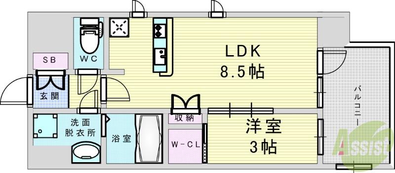 アーバンパーク御幣島(1LDK/10階)の間取り写真