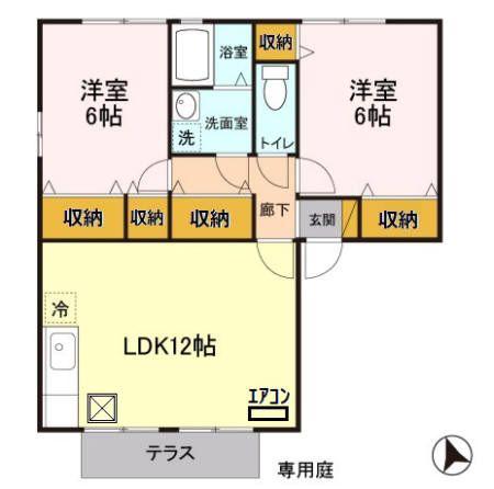 アバンサール(2LDK/1階)の間取り写真