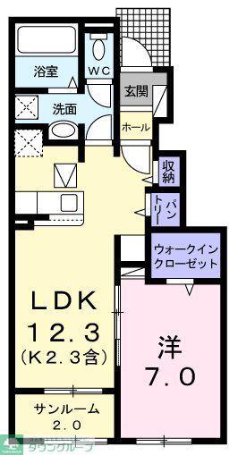 ＪＲ青梅線 河辺駅 徒歩21分 2階建 築5年(1LDK/1階)の間取り写真
