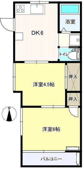 フラット富蔵(2DK/1階)の間取り写真