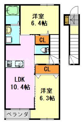 サンライズ・ガーデンII(2LDK/2階)の間取り写真