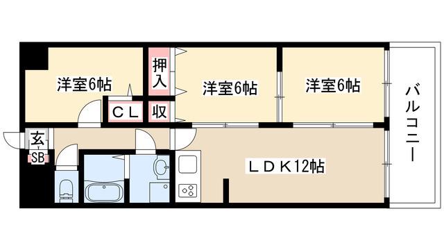 リバーパーク植田東(3K/3階)の間取り写真