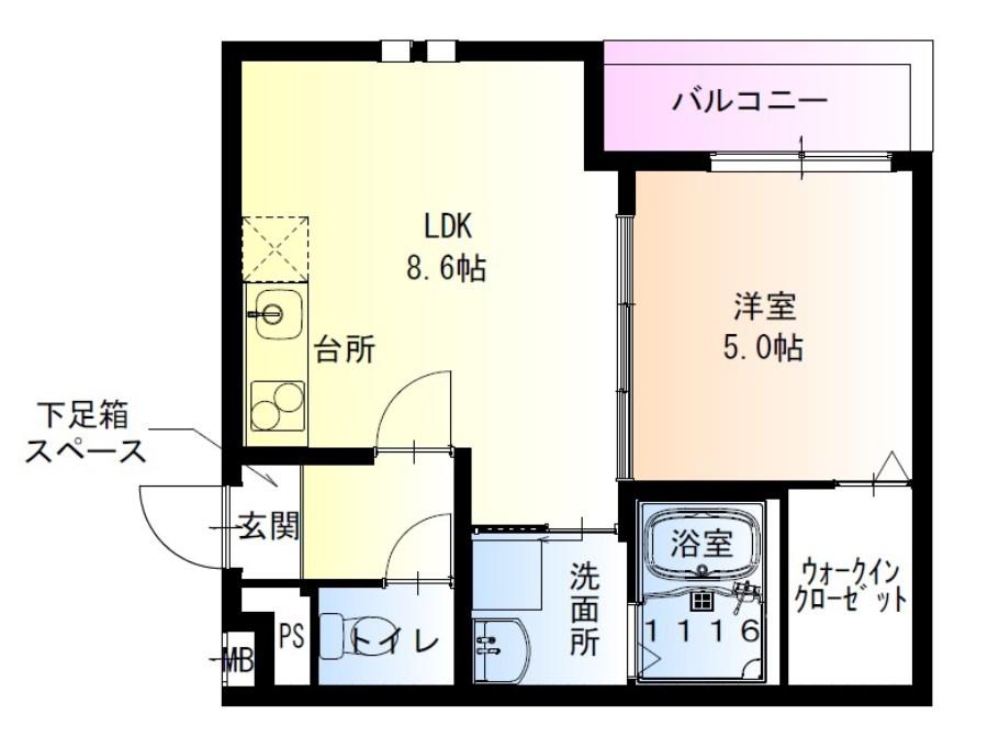 フジパレス夙川香櫨園ノース(1LDK/2階)の間取り写真