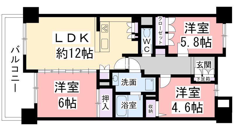 サザンパークC棟(3LDK/9階)の間取り写真