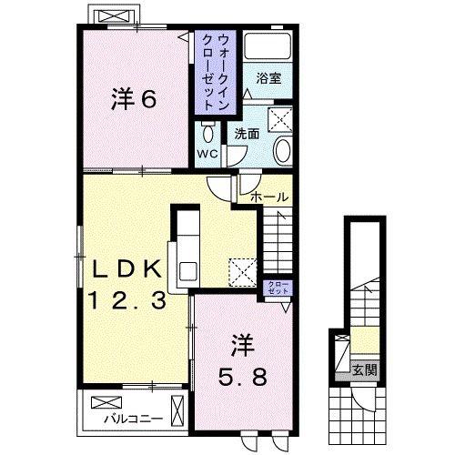 エクセレント・ビレッジI(2LDK/2階)の間取り写真