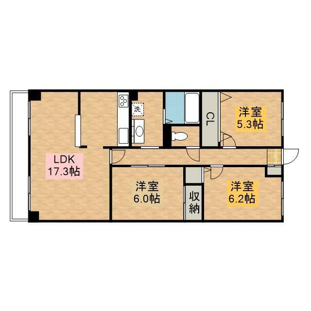 バードタウン2番館 部屋番号206(3LDK/2階)の間取り写真