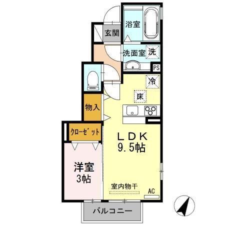 カメリア A棟(1LDK/1階)の間取り写真