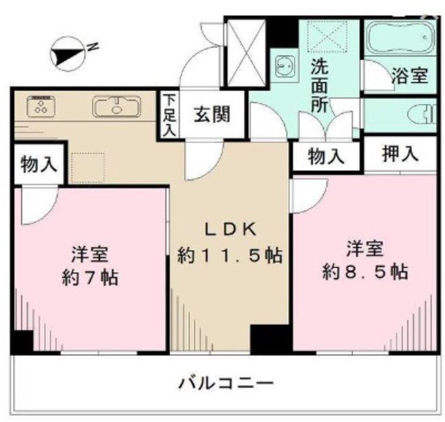 つばきハイム(2LDK/6階)の間取り写真