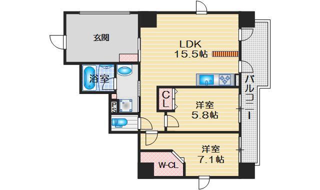 ロイヤルグランデ吹田(2LDK/3階)の間取り写真