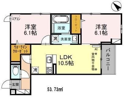 フォンテーヌC(2LDK/2階)の間取り写真