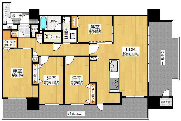 エイルマンション東町レガリア(4LDK/5階)の間取り写真