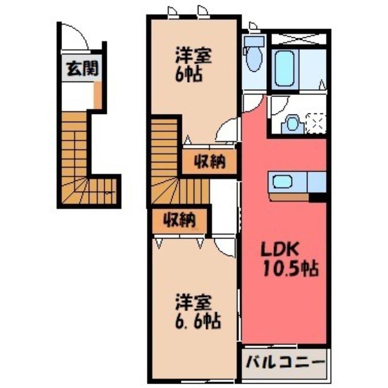 スカイ・ハット(2LDK/2階)の間取り写真