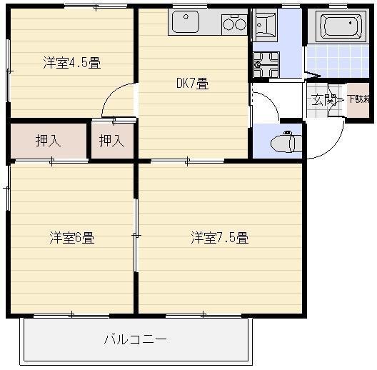 グランディールII(3DK/1階)の間取り写真