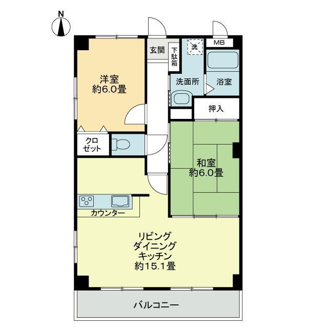 フォブールつるうち(2LDK/3階)の間取り写真