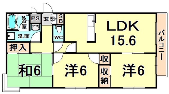 グリーンコート野間(3LDK/3階)の間取り写真