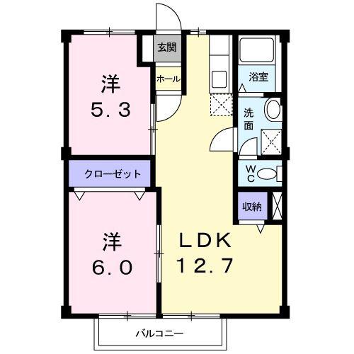 パールグリーン笹原(2LDK/2階)の間取り写真