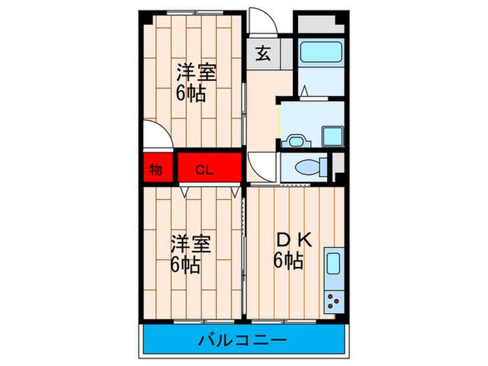 シャトー蔀屋(2DK/1階)の間取り写真