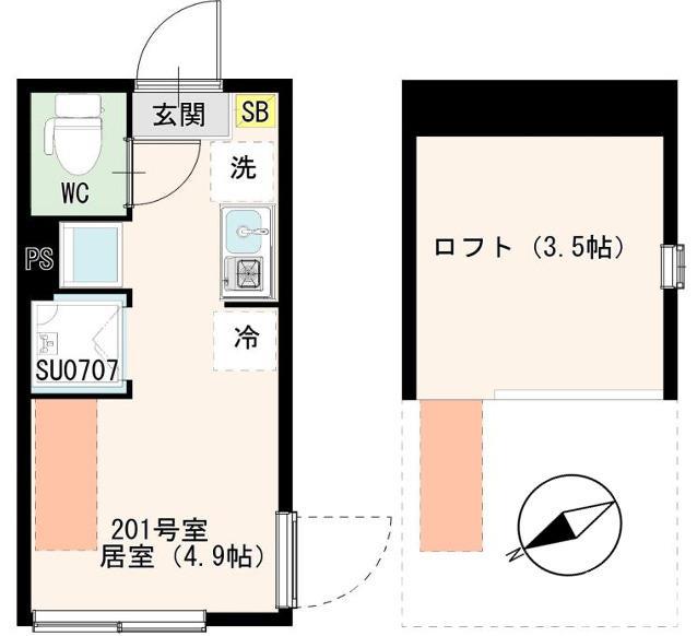 BLUE SANDS(ワンルーム/2階)の間取り写真