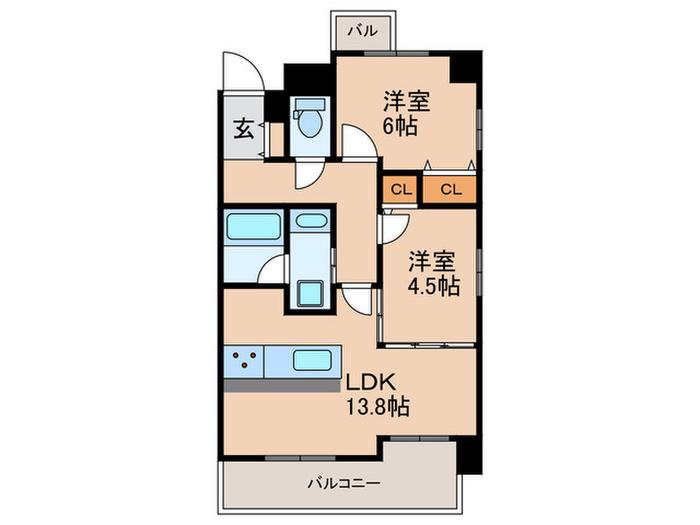 サムティグランツ神戸(2LDK/5階)の間取り写真