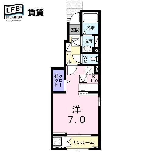 リヴィン(ワンルーム/1階)の間取り写真