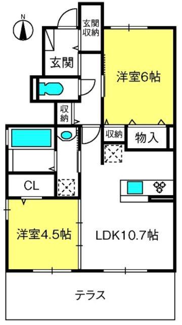 オルキス E(2LDK/1階)の間取り写真