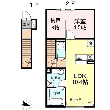 サンハイム・ケイ(1LDK/2階)の間取り写真