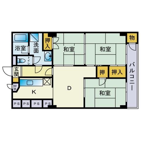 春日原パークマンション(3LDK/6階)の間取り写真