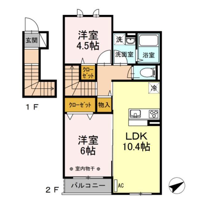 コンフォートレジデンス上大岡9(2LDK/2階)の間取り写真