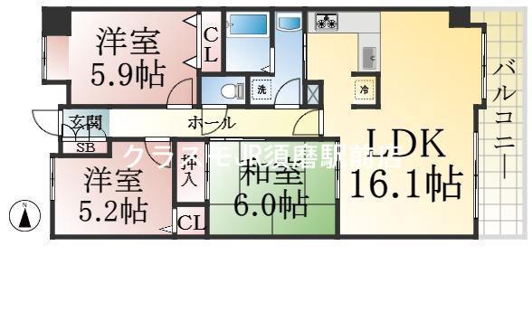 ルナガーデン(3LDK/2階)の間取り写真